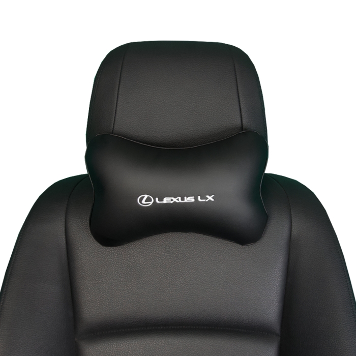 Подушки под шею Подушка под шею черная с вышивкой Lexus LX (Белая)