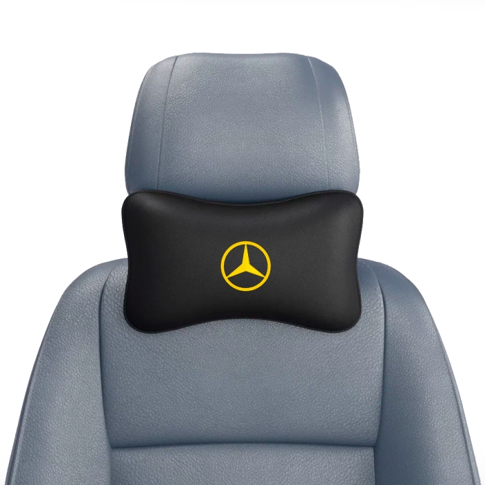 Подушки под шею Подушка под шею черная с вышивкой Mercedes (Желтая)